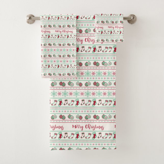 Ugly Christmas Sweater Pattern Holiday Bath Towel Set (Insitu)