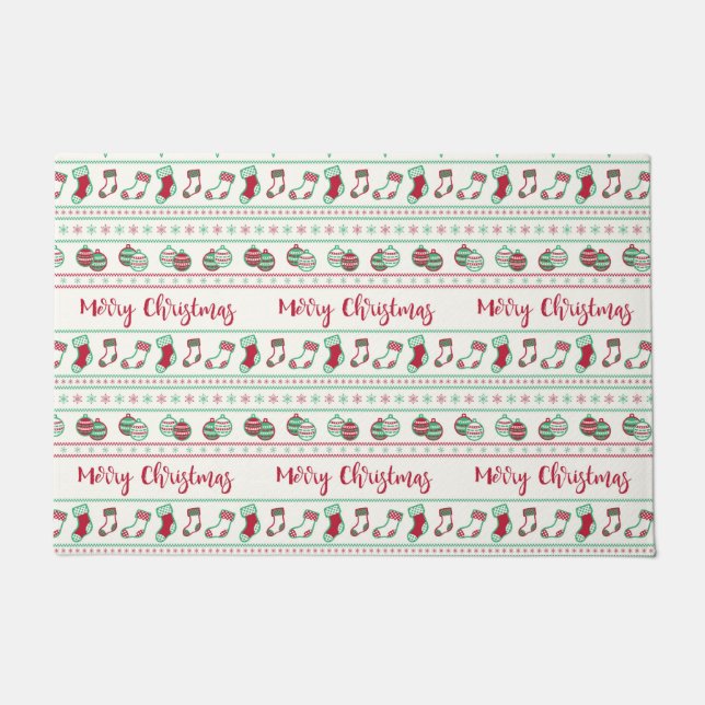 Ugly Christmas Sweater Pattern Holiday Doormat (Front)