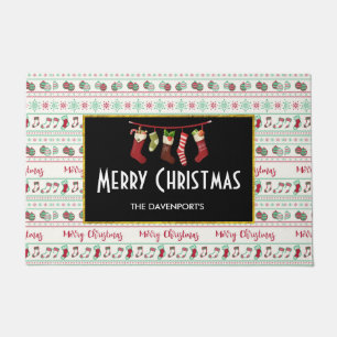 Ugly Christmas Sweater Pattern Holiday Doormat