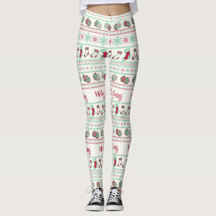 Ugly Christmas Sweater Pattern Holiday Leggings