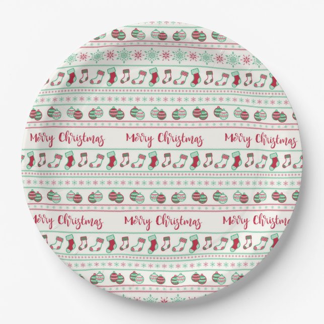 Ugly Christmas Sweater Pattern Holiday Paper Plate (Front)