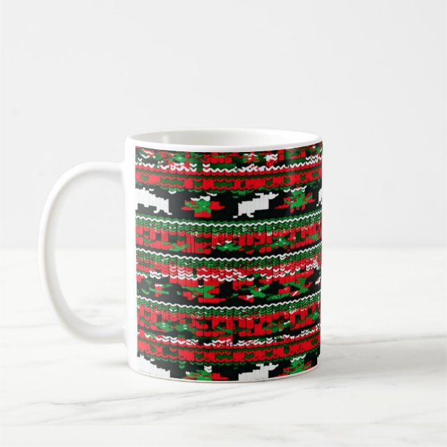 Ugly Christmas Sweater Pattern Mug with Reindeer  (Left)
