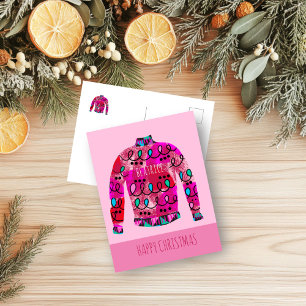 Ugly Christmas Sweater Pattern Named Holiday Postcard