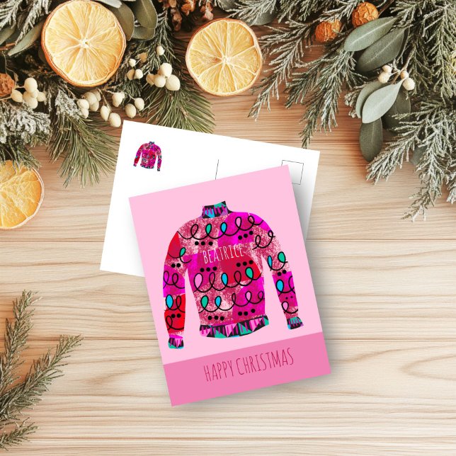 Ugly Christmas Sweater Pattern Named Holiday Postcard (Ugly Christmas Jumper Post Card
)