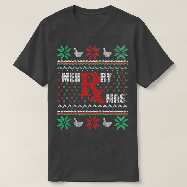 Ugly Christmas Sweater Pharmacy Tech Merry Xmas Ph (Design Front)