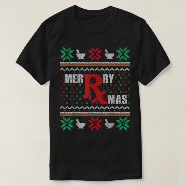 Ugly Christmas Sweater Pharmacy Tech Merry Xmas Ph (Design Front)