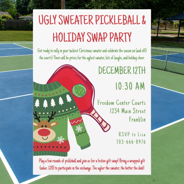 Ugly Christmas Sweater Pickleball Gift Swap Invitation (Creator Uploaded)