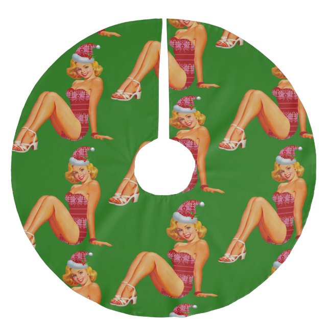 ugly christmas sweater pin up brushed polyester tree skirt (Front)