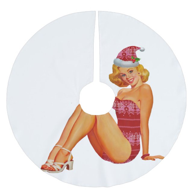 ugly christmas sweater pin up brushed polyester tree skirt (Front)