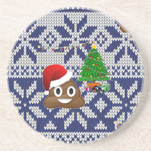 ugly Christmas sweater poop emoji Coaster (Front)