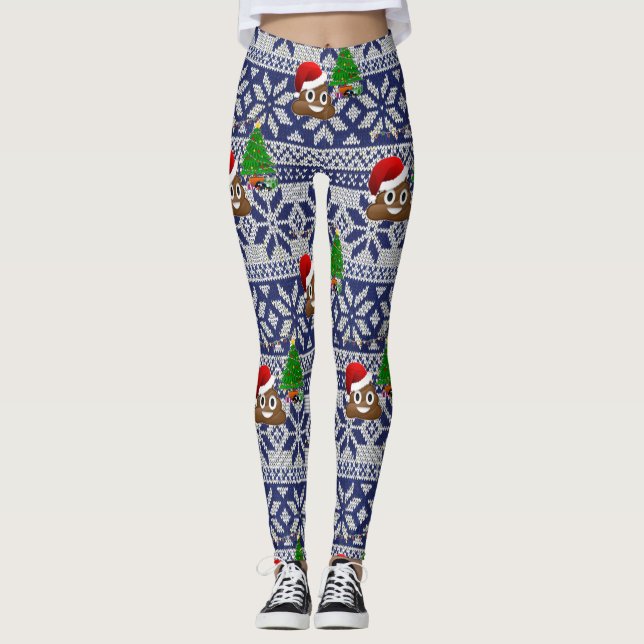 ugly Christmas sweater poop emoji leggings (Front)