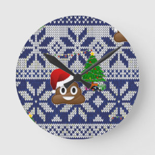ugly Christmas sweater poop emoji Round Clock