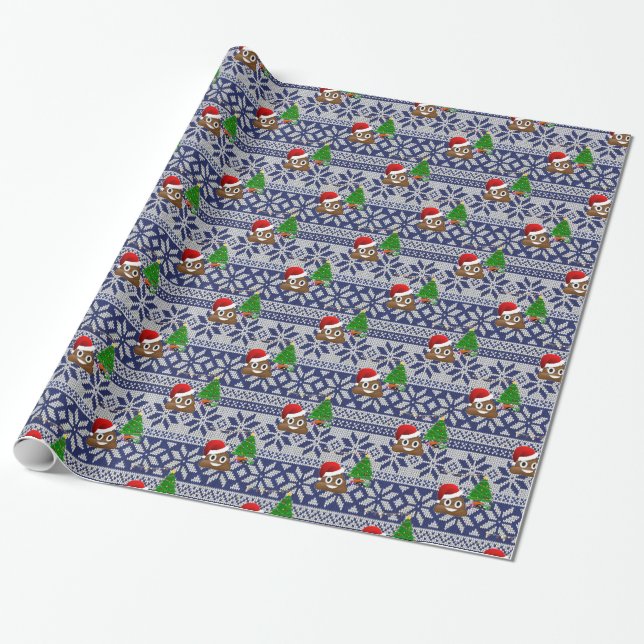 ugly Christmas sweater poop emoji Wrapping Paper (Unrolled)