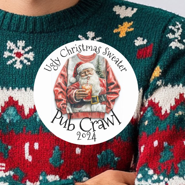 Ugly Christmas Sweater Pub Crawl Activity Drinking Classic Round Sticker (Creator Uploaded)