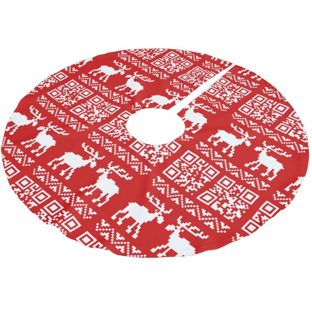 Ugly Christmas Sweater QR Code Happy New Year ! Brushed Polyester Tree Skirt (Angled)