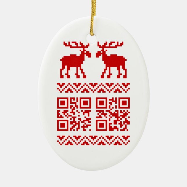 Ugly Christmas Sweater QR Code Happy New Year ! Ceramic Tree Decoration (Front)