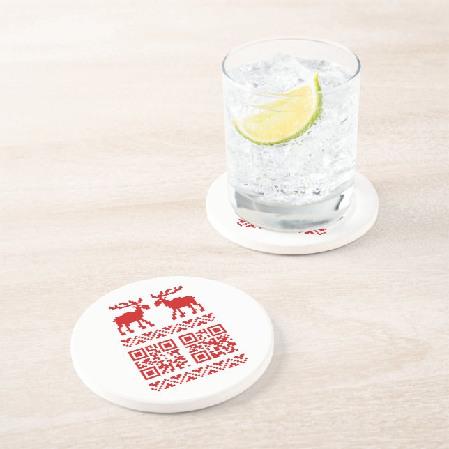 Ugly Christmas Sweater QR Code Happy New Year ! Coaster (Side)