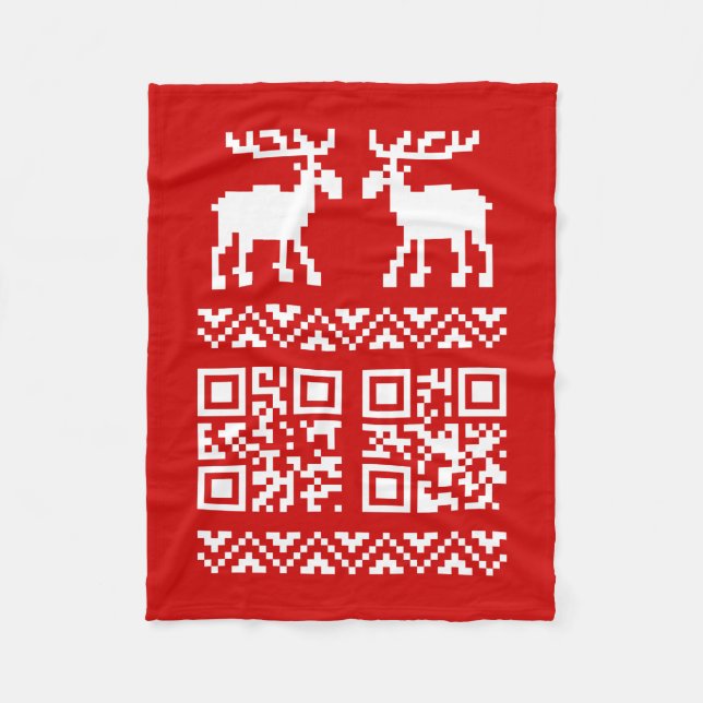 Ugly Christmas Sweater QR Code Happy New Year ! Fleece Blanket (Front)