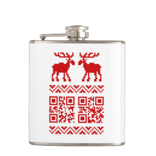 Ugly Christmas Sweater QR Code Happy New Year ! Hip Flask