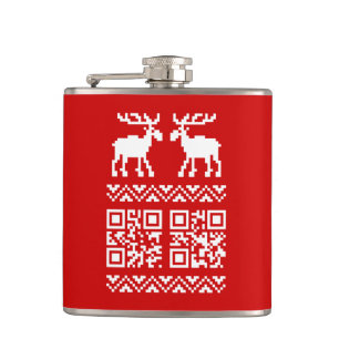 Ugly Christmas Sweater QR Code Happy New Year ! Hip Flask