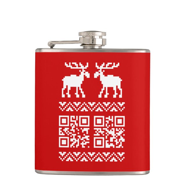 Ugly Christmas Sweater QR Code Happy New Year ! Hip Flask (Front)