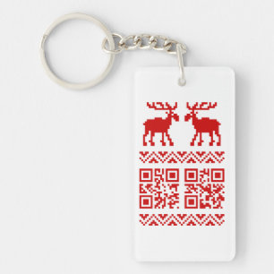 Ugly Christmas Sweater QR Code Happy New Year ! Key Ring