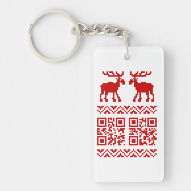 Ugly Christmas Sweater QR Code Happy New Year ! Key Ring (Front)