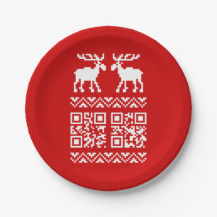 Ugly Christmas Sweater QR Code Happy New Year ! Paper Plate