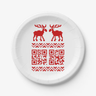 Ugly Christmas Sweater QR Code Happy New Year ! Paper Plate