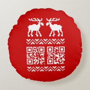 Ugly Christmas Sweater QR Code Happy New Year ! Round Cushion