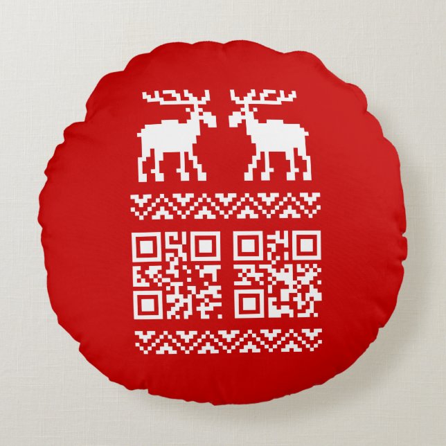Ugly Christmas Sweater QR Code Happy New Year ! Round Cushion (Front)