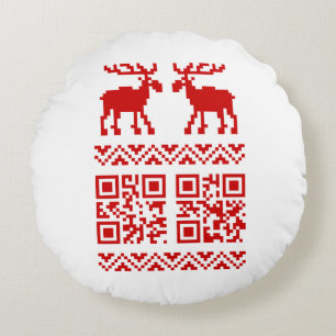 Ugly Christmas Sweater QR Code Happy New Year ! Round Cushion