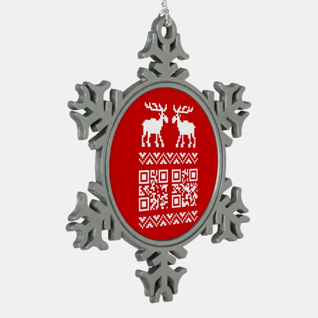 Ugly Christmas Sweater QR Code Happy New Year ! Snowflake Pewter Christmas Ornament (Left)