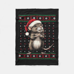 Ugly Christmas Sweater Rat Lover Santa Hat Funny H Fleece Blanket