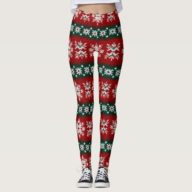 Ugly Christmas Sweater Red And Green Leggings (Front)