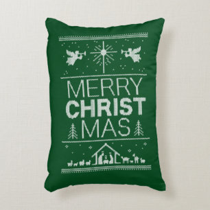Ugly Christmas Sweater Religious Christian Green Decorative Cushion