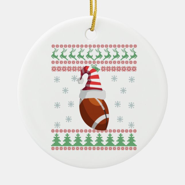 Ugly Christmas Sweater Rugby Sport Lovers Gift Ceramic Ornament (Front)