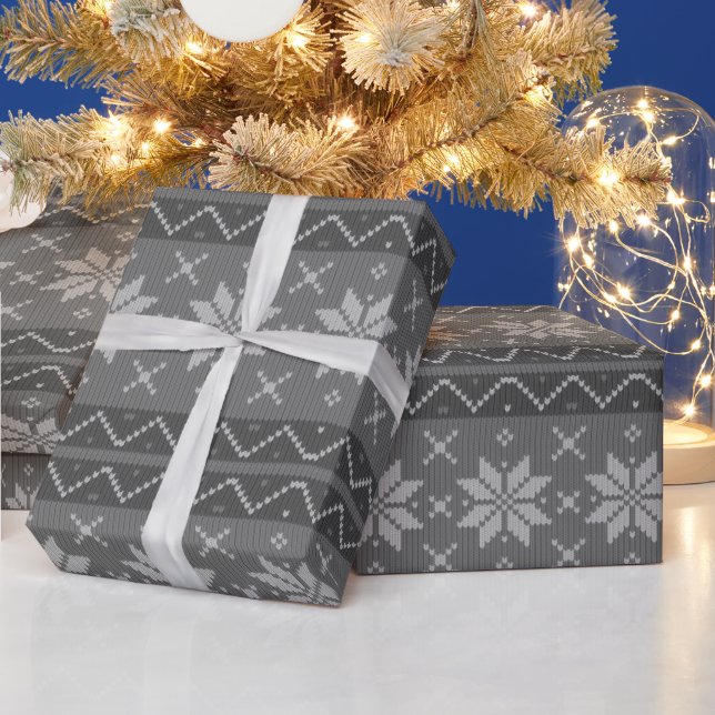 Ugly Christmas Sweater Scandinavian Knit Cosy Grey Wrapping Paper (Holidays)