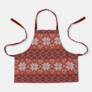 Ugly Christmas Sweater Scandinavian Knit Red Heart Apron