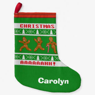 Ugly Christmas Sweater Scared Gingerbreadmen Green Small Christmas Stocking