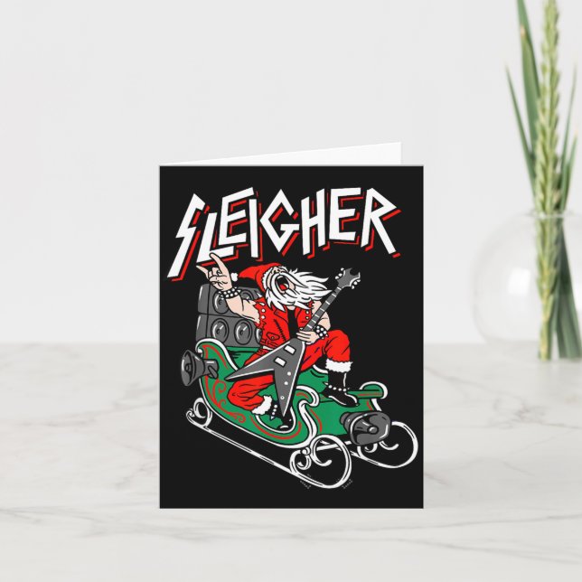 Ugly Christmas Sweater Sleigher Heavy Metal Santa  Card (Front)