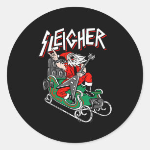 Ugly Christmas Sweater Sleigher Heavy Metal Santa Classic Round Sticker