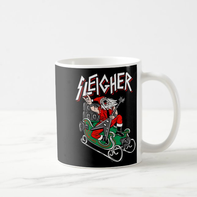 Ugly Christmas Sweater Sleigher Heavy Metal Santa  Coffee Mug (Right)