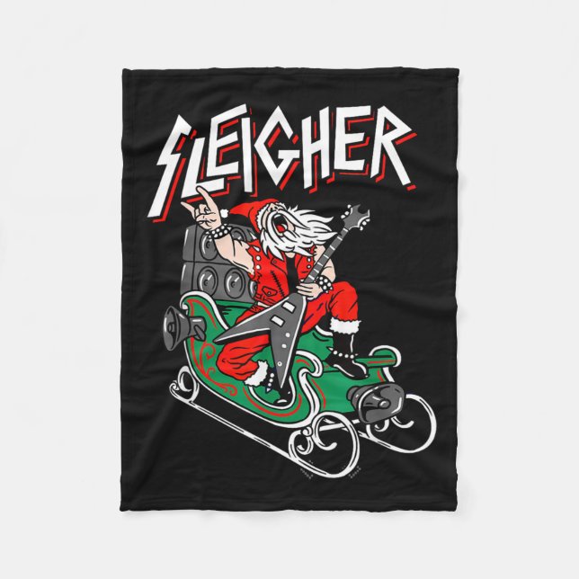 Ugly Christmas Sweater Sleigher Heavy Metal Santa  Fleece Blanket (Front)
