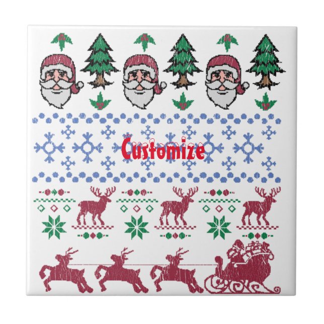 Ugly Christmas Sweater-Style Thunder_Cove Ceramic Tile (Front)