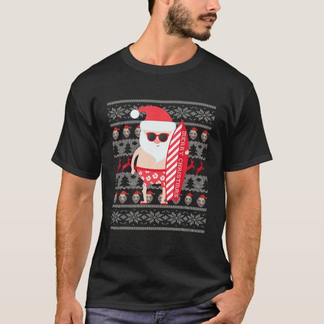 Ugly Christmas Sweater Themed Graphic Santa Surfin (Front)