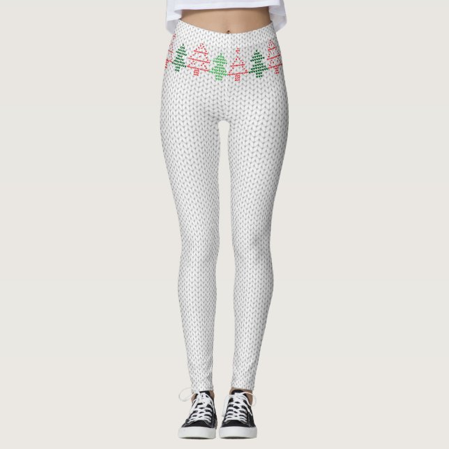 Ugly Christmas Sweater Tree Pattern Leggings (Front)