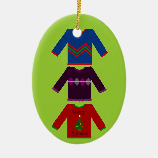 Ugly Christmas Sweater Trio Ceramic Ornament (Front)
