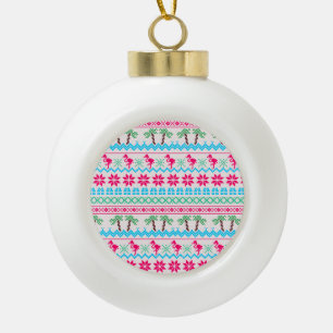 Ugly Christmas Sweater Tropical Flamingo Ceramic Ball Christmas Ornament