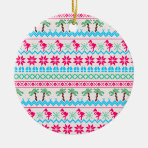 Ugly Christmas Sweater Tropical Flamingo Ceramic Ornament